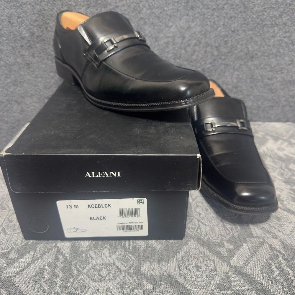 Alfani Ace Mens 13M Black Square Toe Loafers EUC Box Cedar Shoe Trees